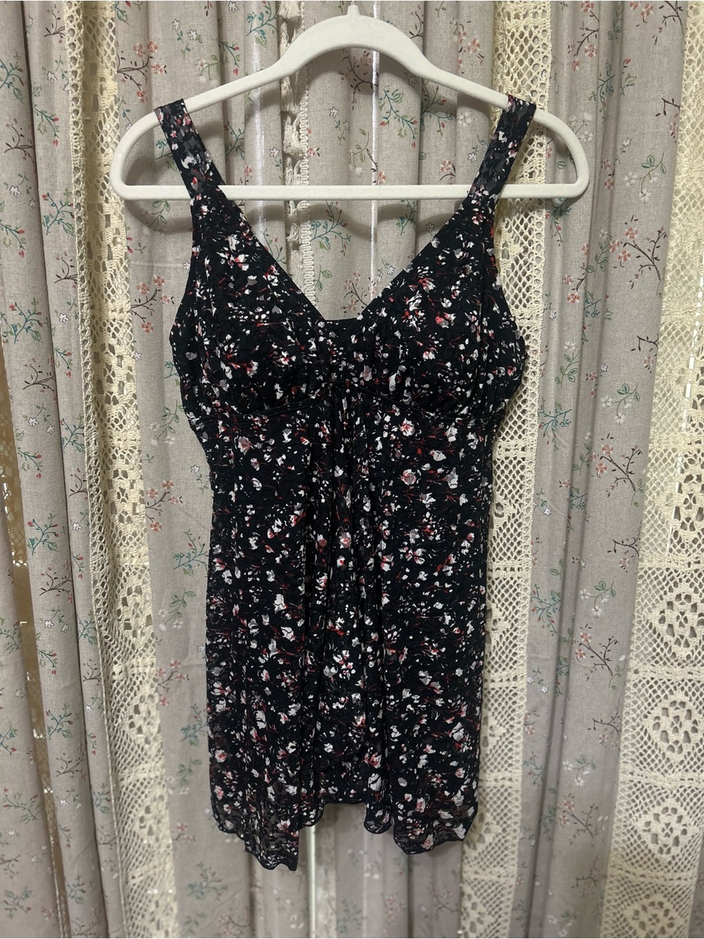 Fit 4 U Swimdress One Piece Swimsuit Floral Black Pink Size 12